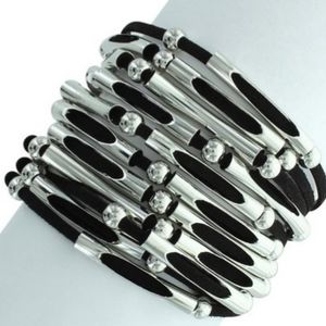 Black & Silvertone Beaded Layered Bracelet